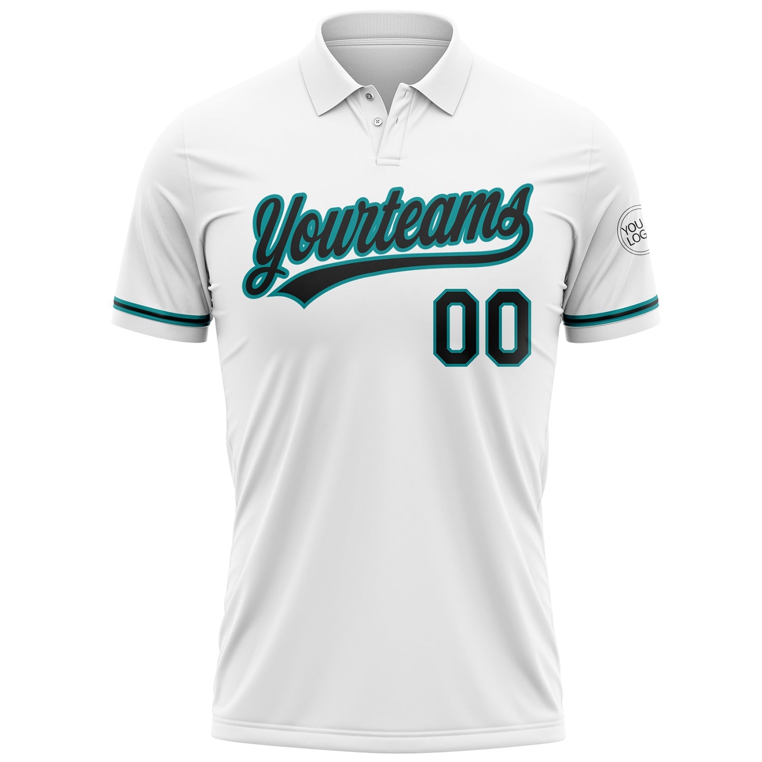 Custom White Black-Teal Performance Vapor Golf Polo Shirt view 2