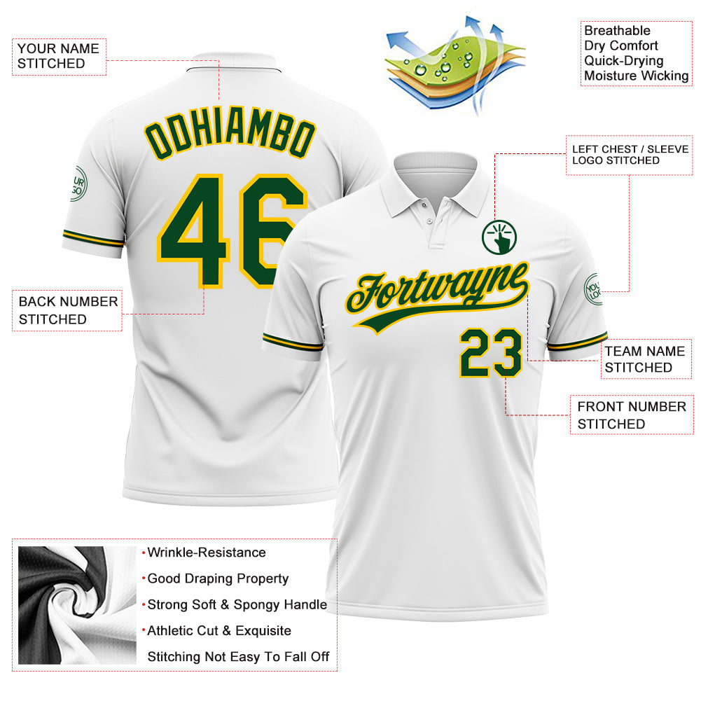 Custom White Green-Yellow Performance Vapor Golf Polo Shirt view 3