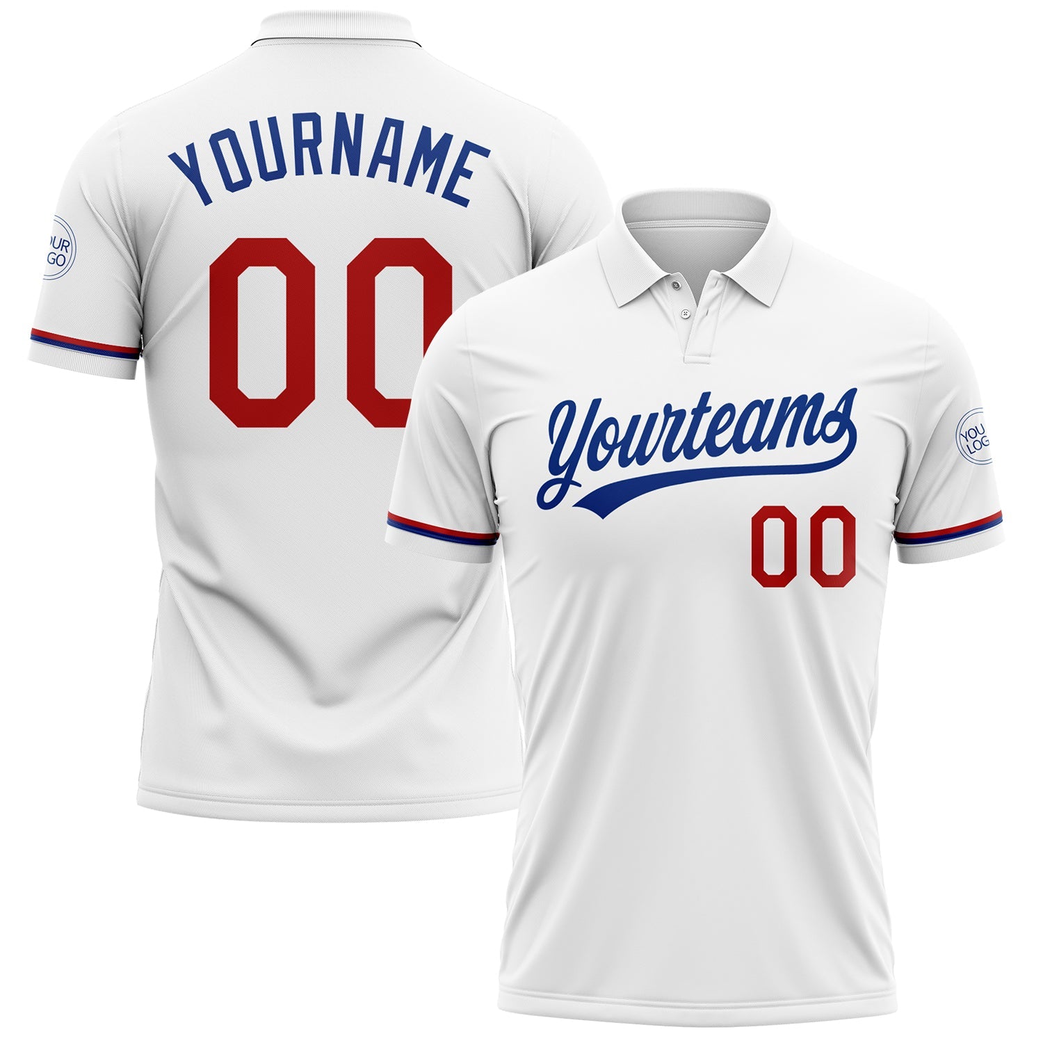 Custom White Red-Royal Performance Vapor Golf Polo Shirt - Main View