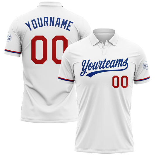 Custom White Red-Royal Performance Vapor Golf Polo Shirt - Main View