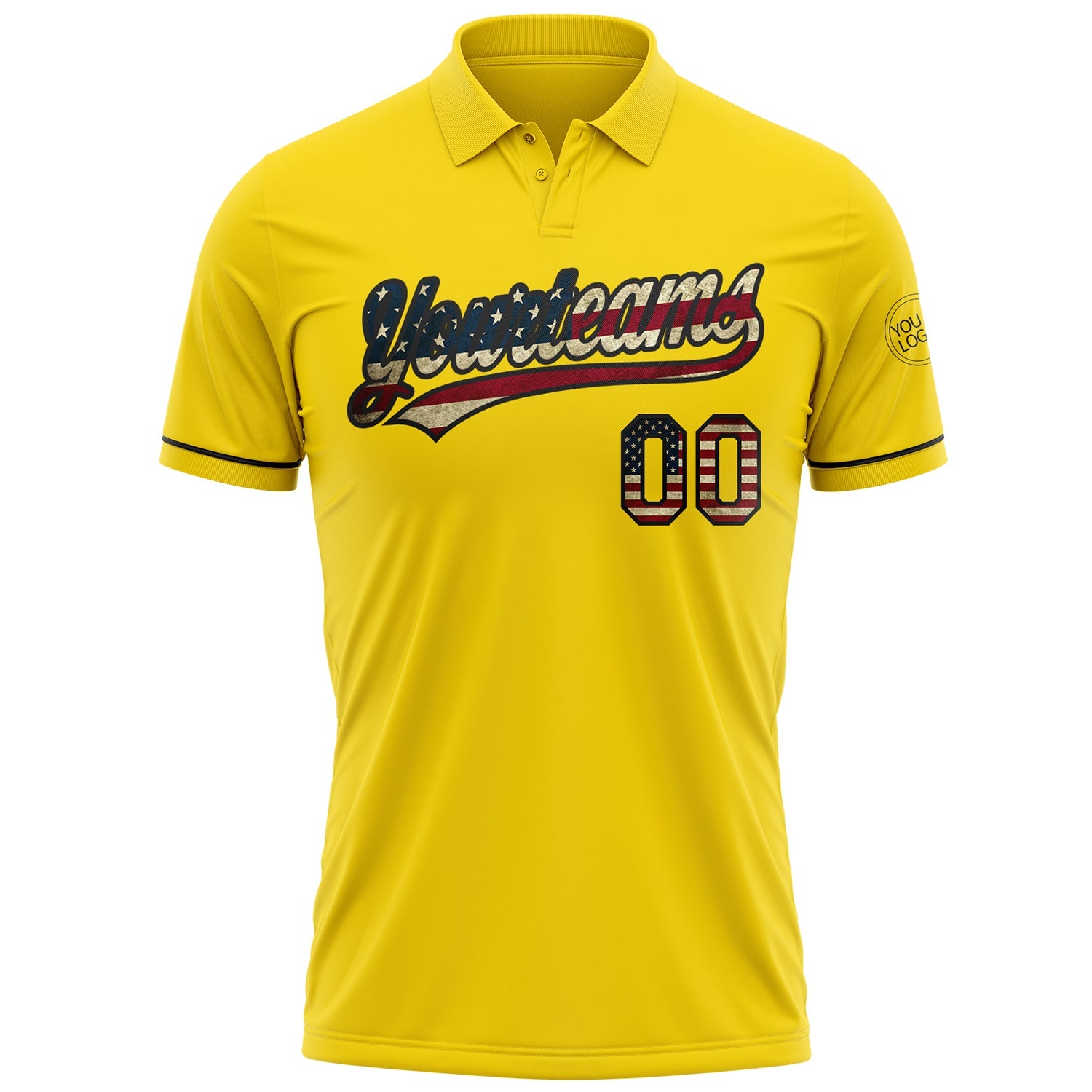 Custom Yellow Vintage USA Flag-Black Performance Vapor Golf Polo Shirt view 2