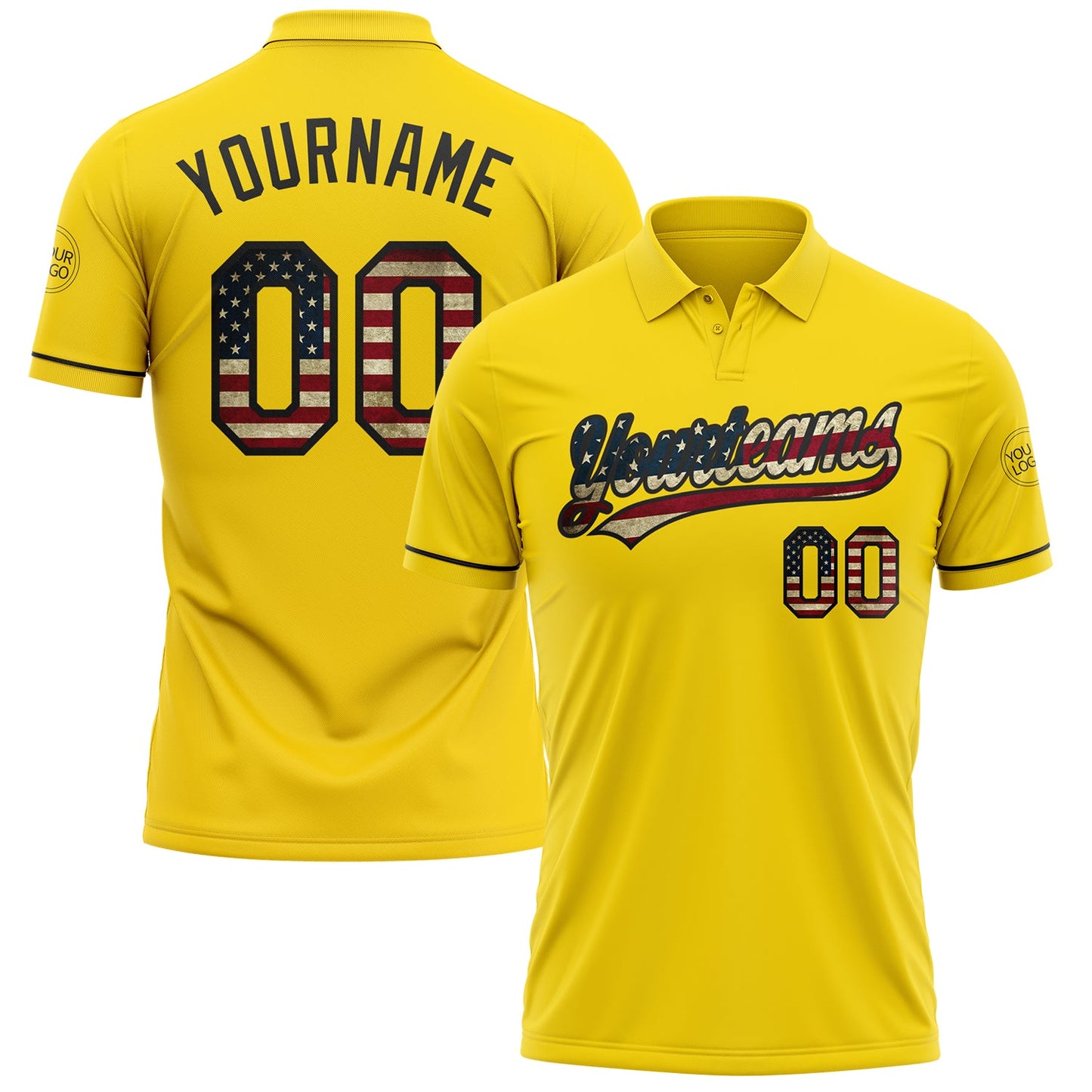 Custom Yellow Vintage USA Flag-Black Performance Vapor Golf Polo Shirt - Main View