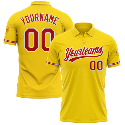 Custom Yellow Red-White Performance Vapor Golf Polo Shirt - Main View