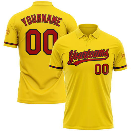 Custom Yellow Red-Black Performance Vapor Golf Polo Shirt - Main View