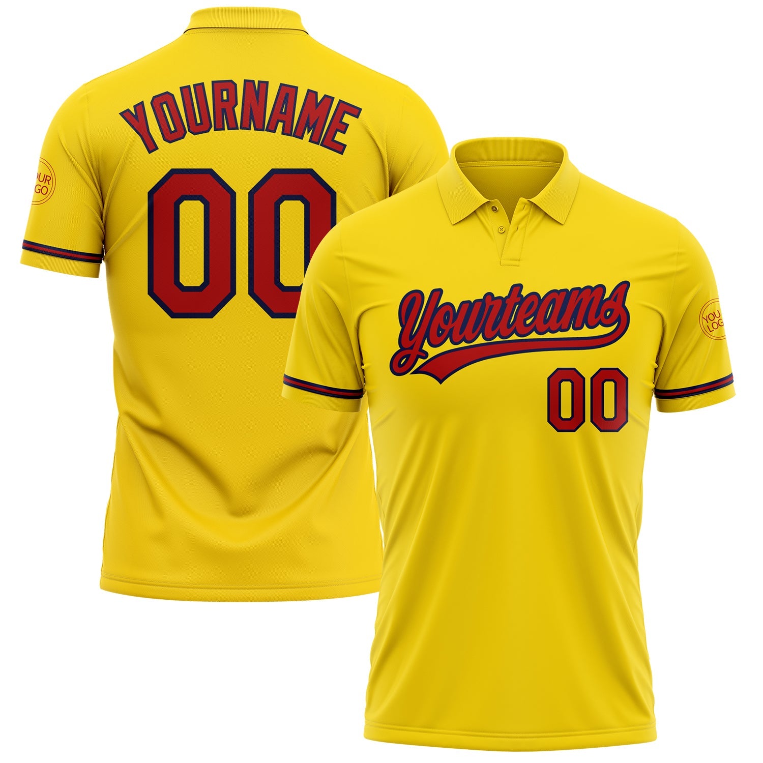Custom Yellow Red-Navy Performance Vapor Golf Polo Shirt - Main View