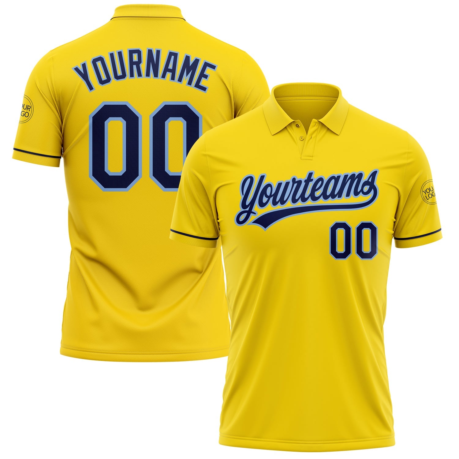 Custom Yellow Navy-Light Blue Performance Vapor Golf Polo Shirt - Main View