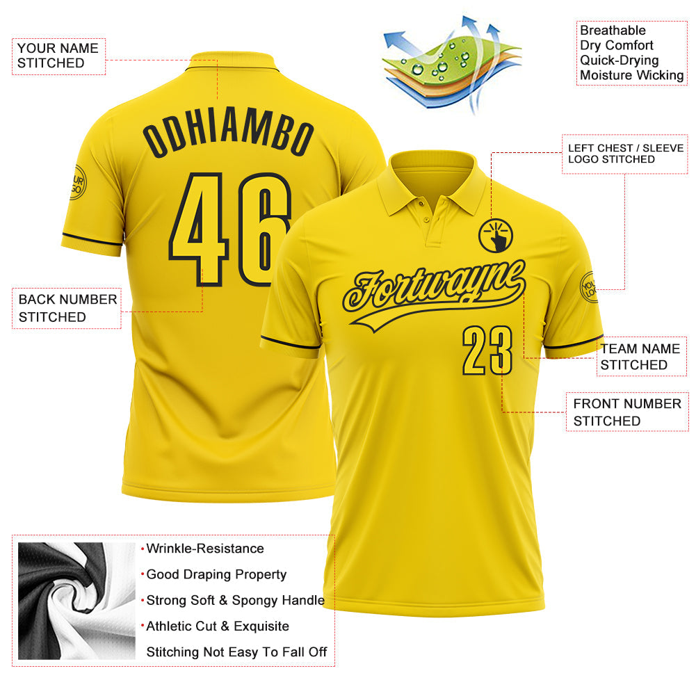 Custom Yellow Black Performance Vapor Golf Polo Shirt view 3