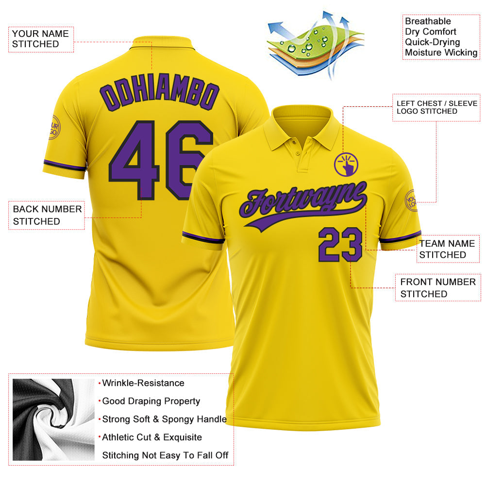 Custom Yellow Purple-Black Performance Vapor Golf Polo Shirt view 3