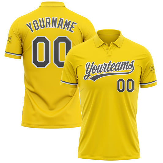 Custom Yellow Steel Gray-White Performance Vapor Golf Polo Shirt - Main View