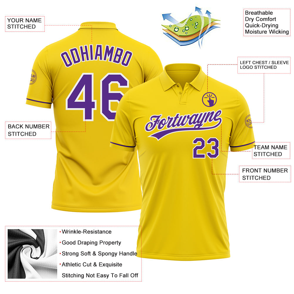 Custom Yellow Purple-White Performance Vapor Golf Polo Shirt view 3