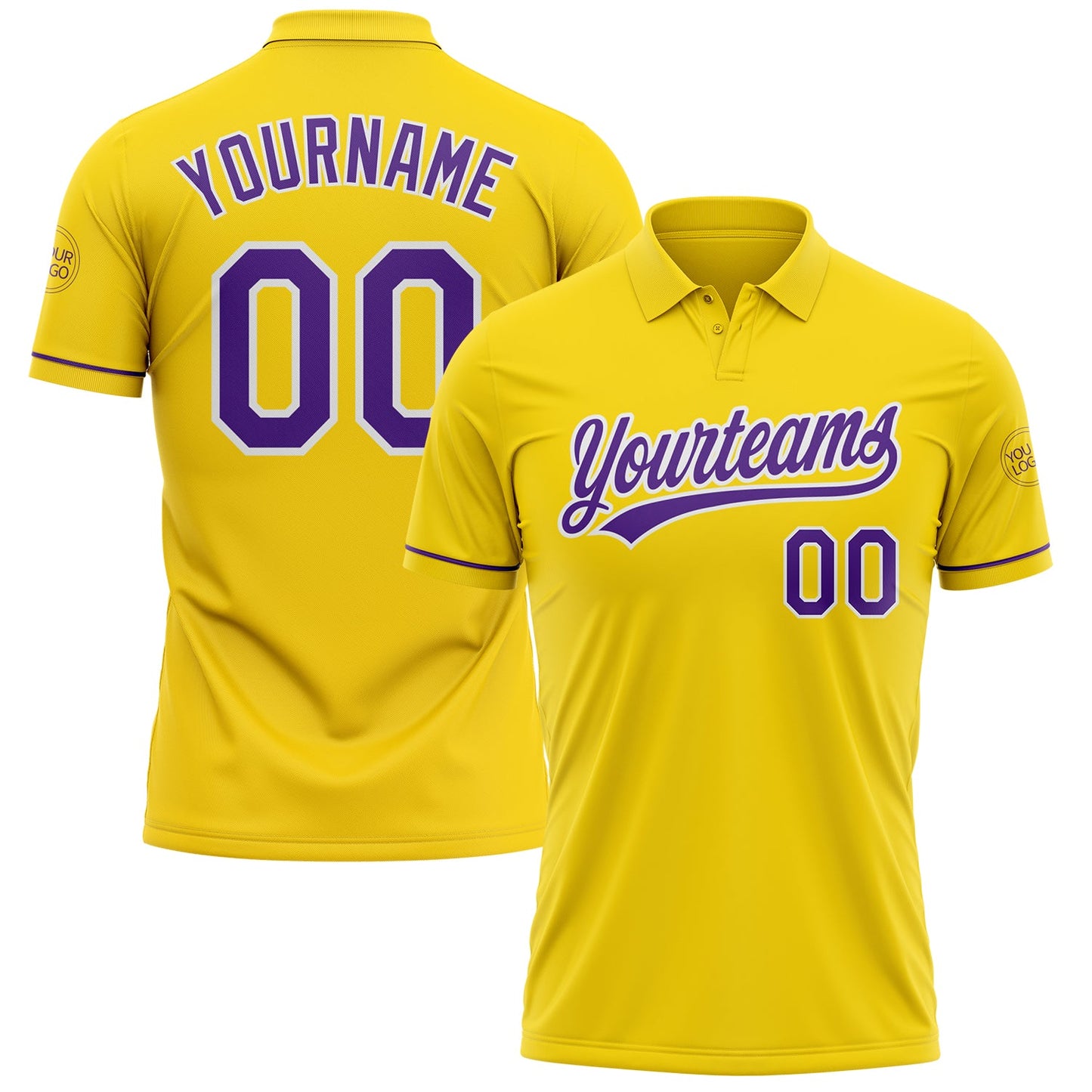Custom Yellow Purple-White Performance Vapor Golf Polo Shirt - Main View