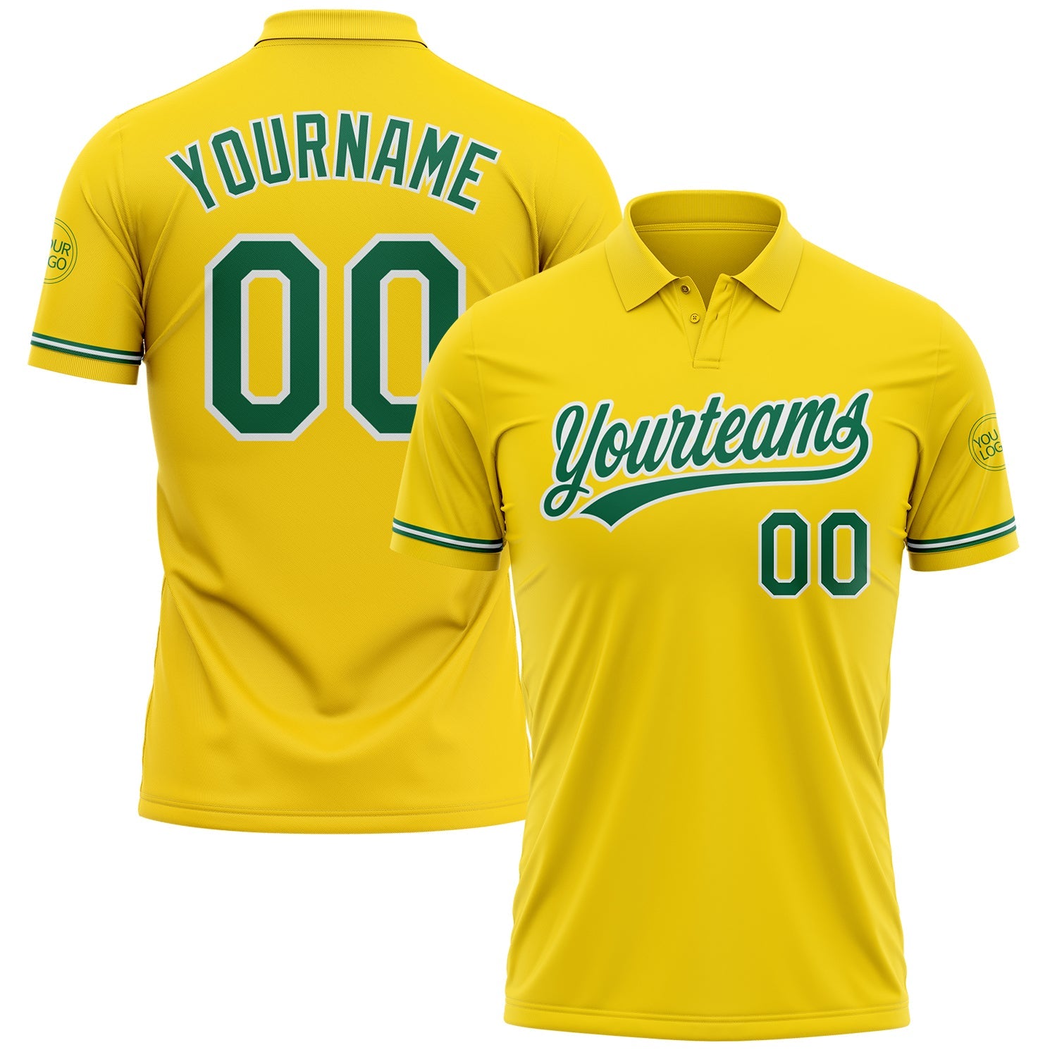 Custom Yellow Kelly Green-White Performance Vapor Golf Polo Shirt - Main View