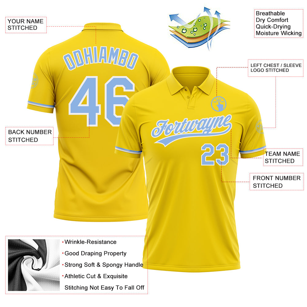 Custom Yellow Light Blue-White Performance Vapor Golf Polo Shirt view 3