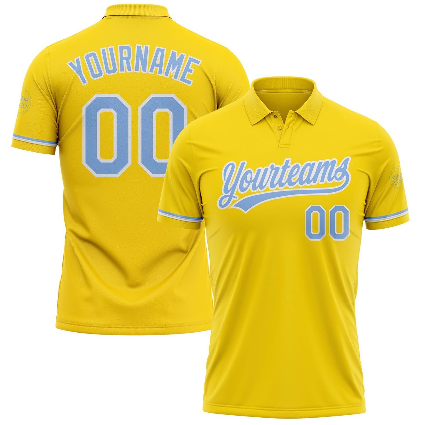 Custom Yellow Light Blue-White Performance Vapor Golf Polo Shirt - Main View