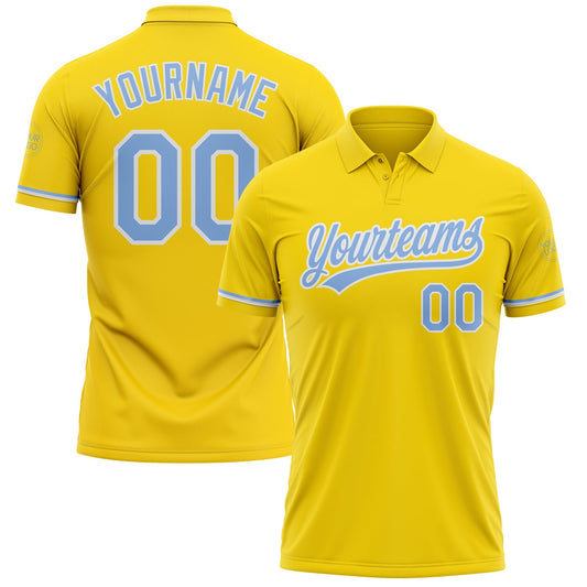 Custom Yellow Light Blue-White Performance Vapor Golf Polo Shirt - Main View