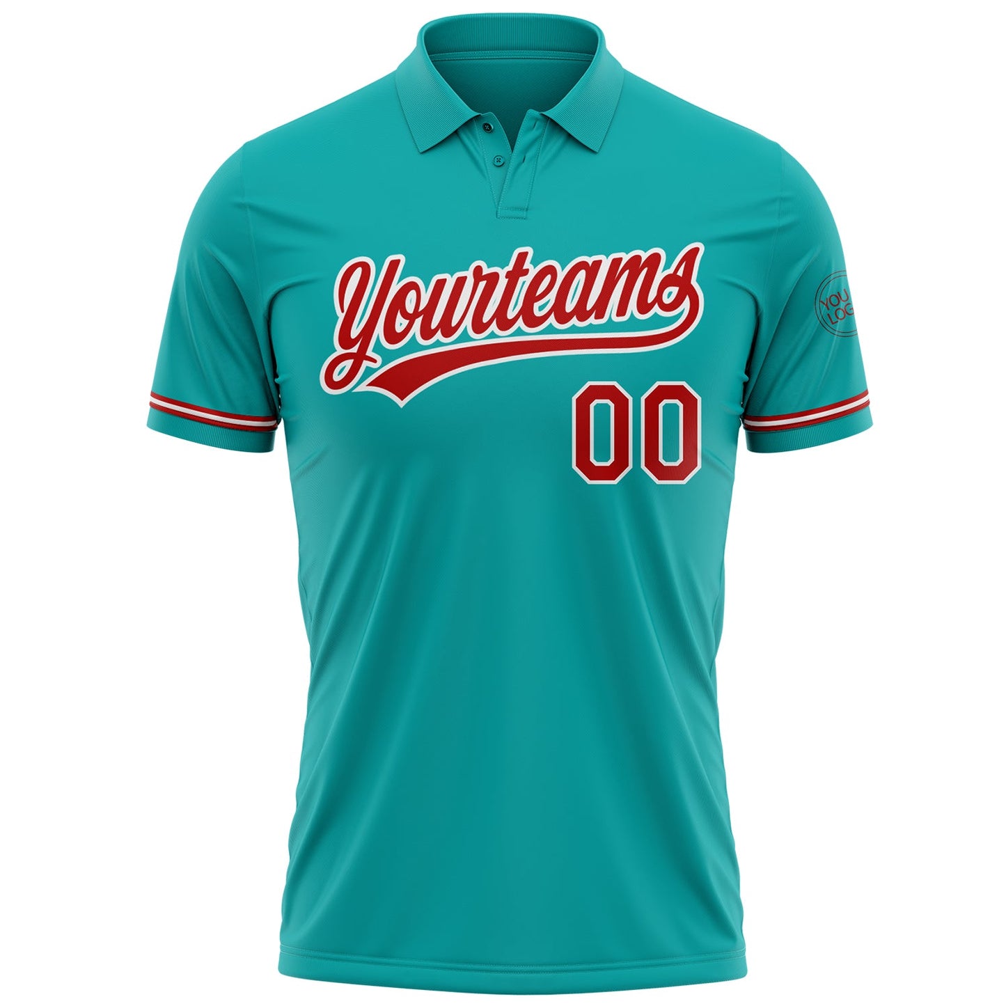 Custom Aqua Red-White Performance Vapor Golf Polo Shirt view 2