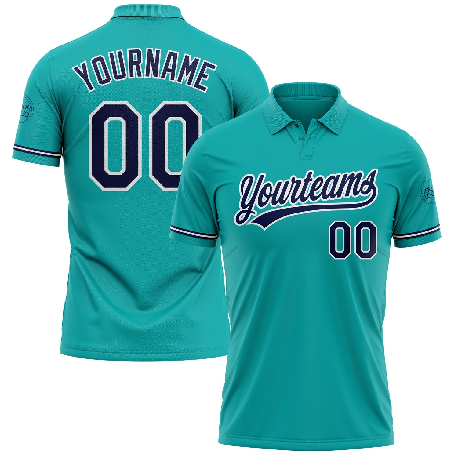 Custom Aqua Navy-White Performance Vapor Golf Polo Shirt - Main View