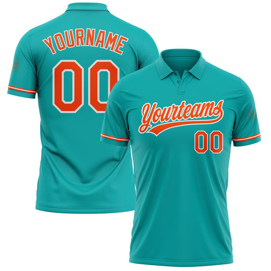 Custom Aqua Orange-White Performance Vapor Golf Polo Shirt - Main View