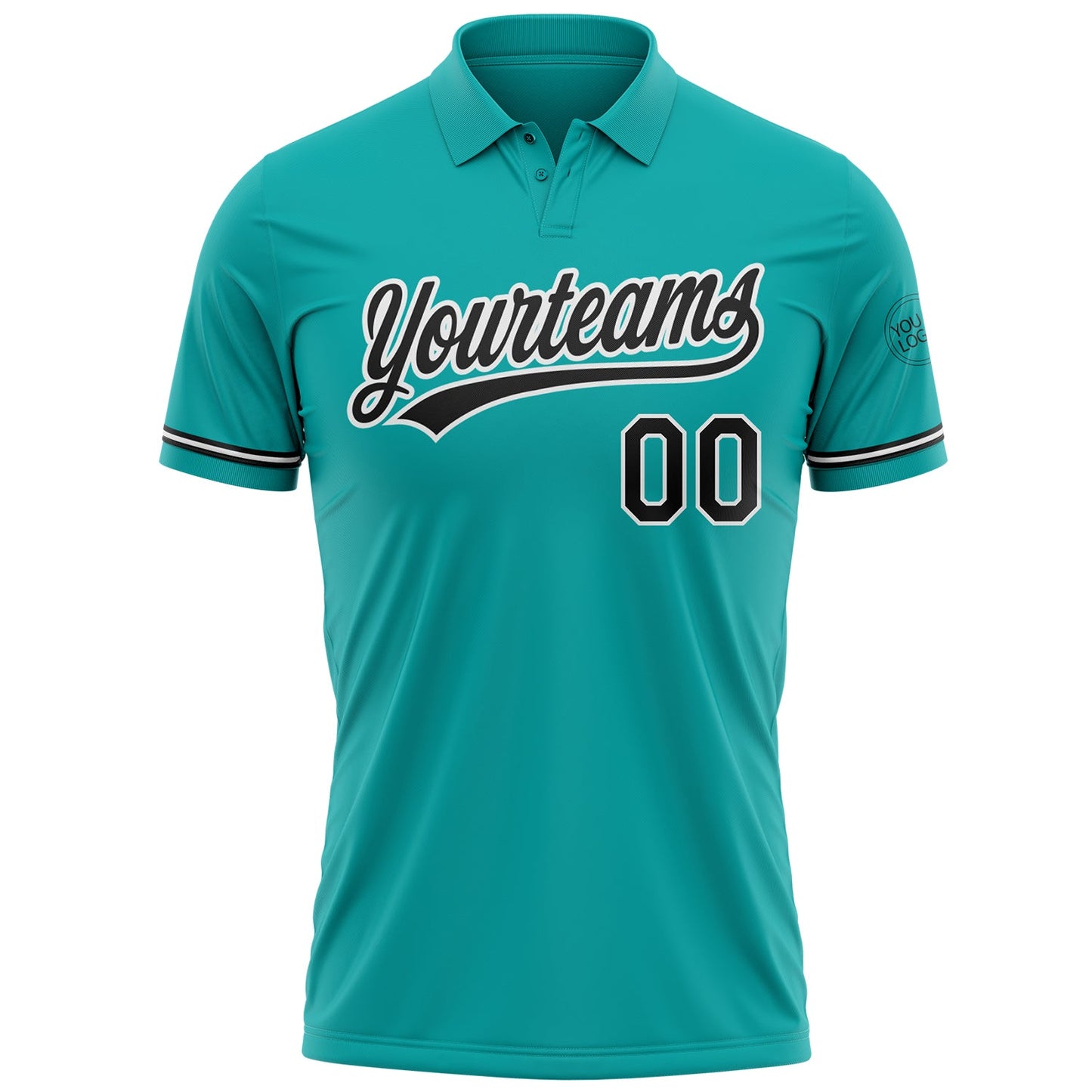 Custom Aqua Black-White Performance Vapor Golf Polo Shirt view 2