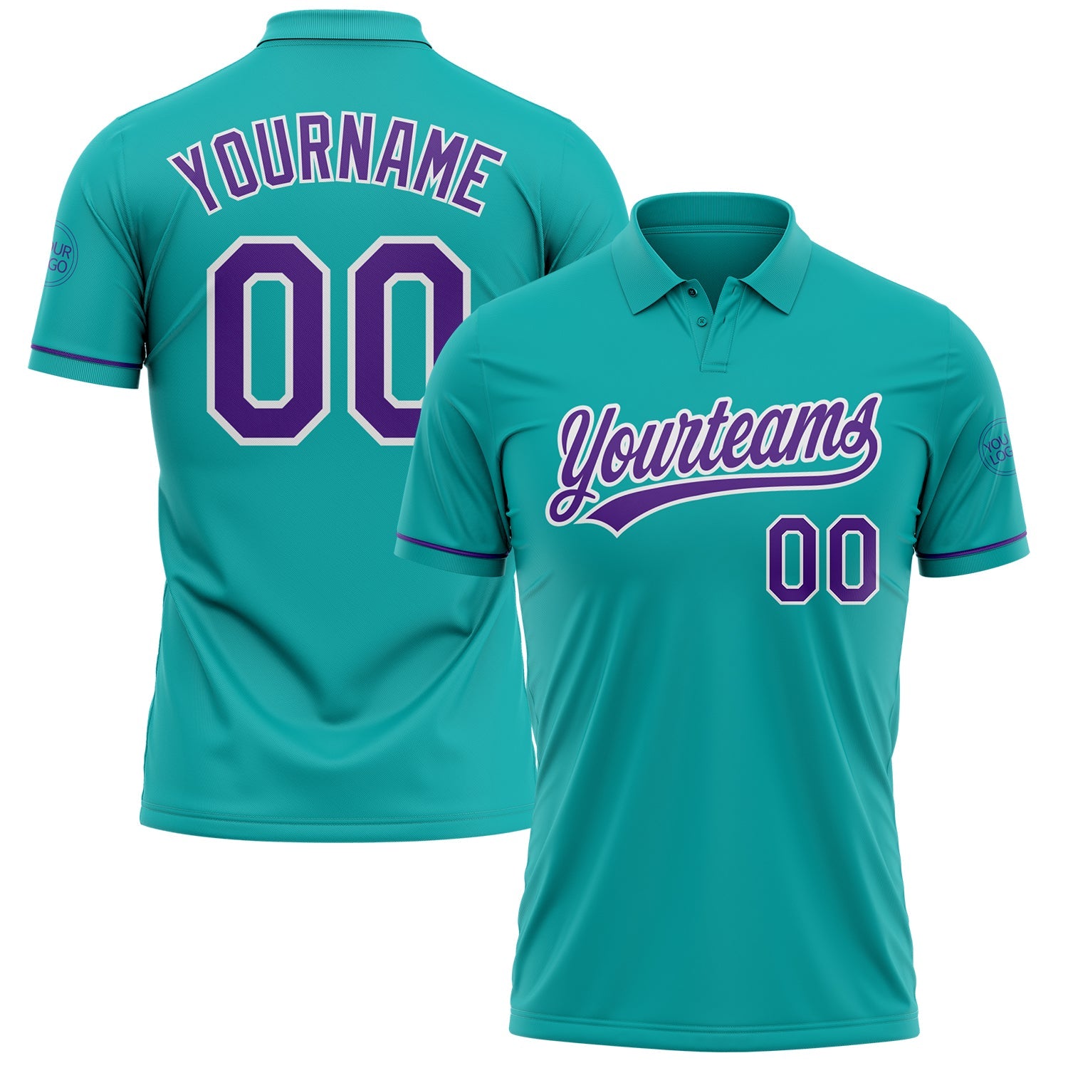Custom Aqua Purple-White Performance Vapor Golf Polo Shirt - Main View
