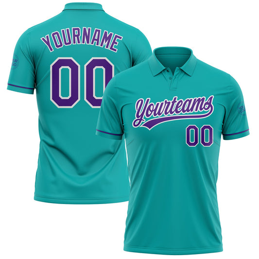 Custom Aqua Purple-White Performance Vapor Golf Polo Shirt - Main View
