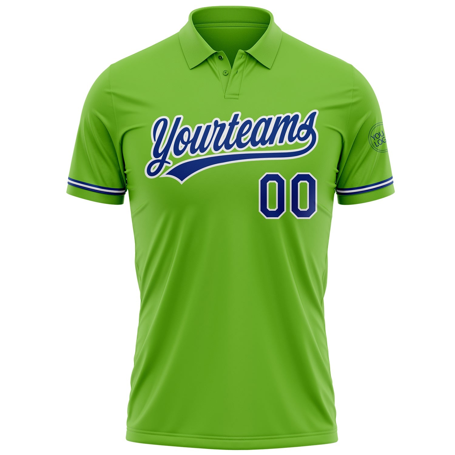 Custom Neon Green Royal-White Performance Vapor Golf Polo Shirt view 2