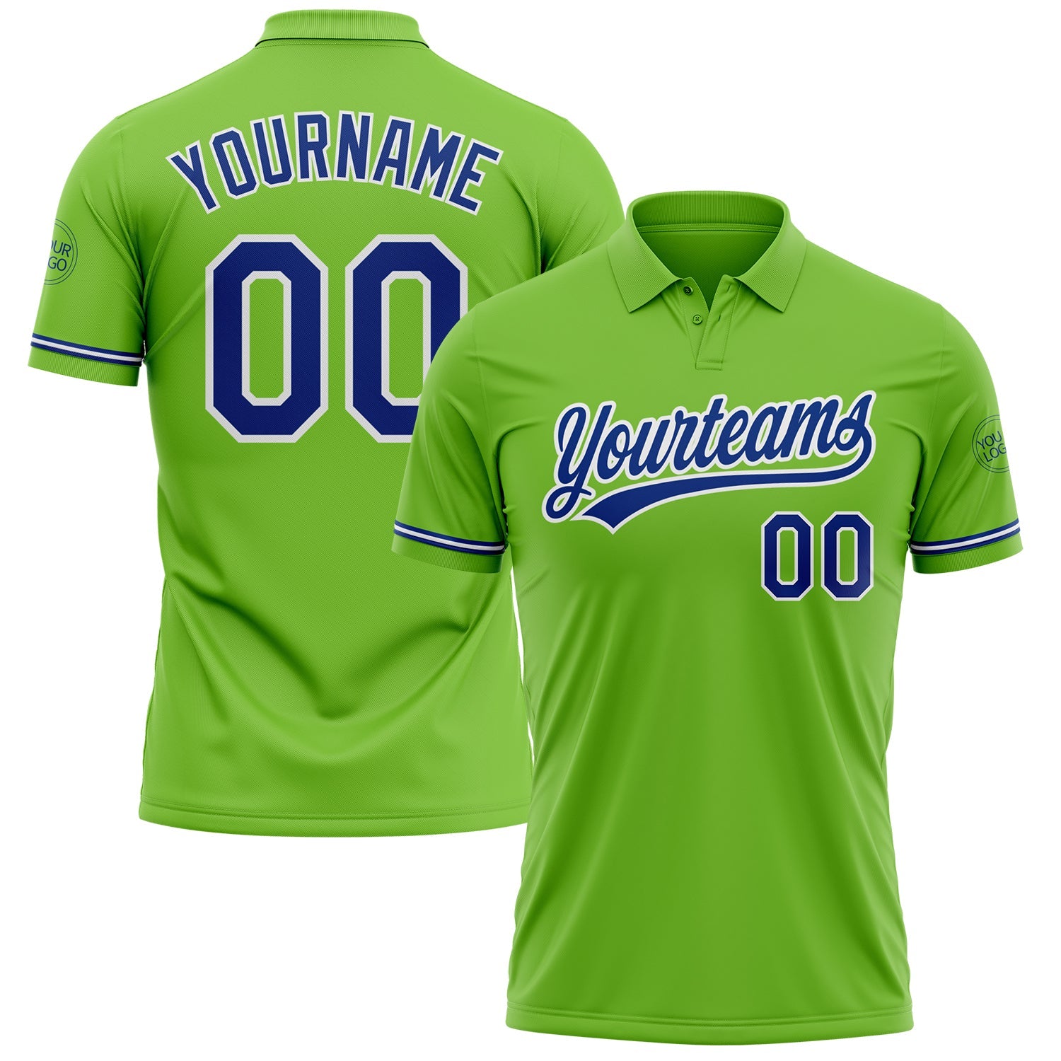 Custom Neon Green Royal-White Performance Vapor Golf Polo Shirt - Main View