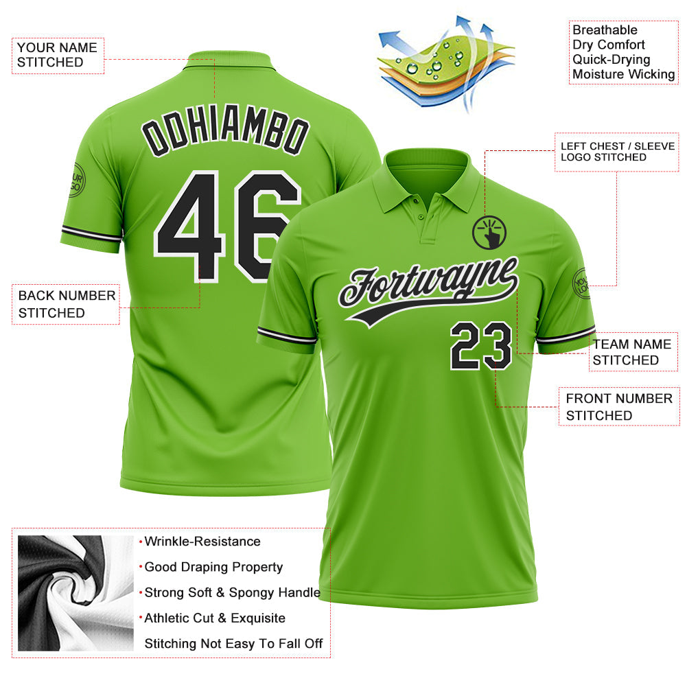 Custom Neon Green Black-White Performance Vapor Golf Polo Shirt view 3