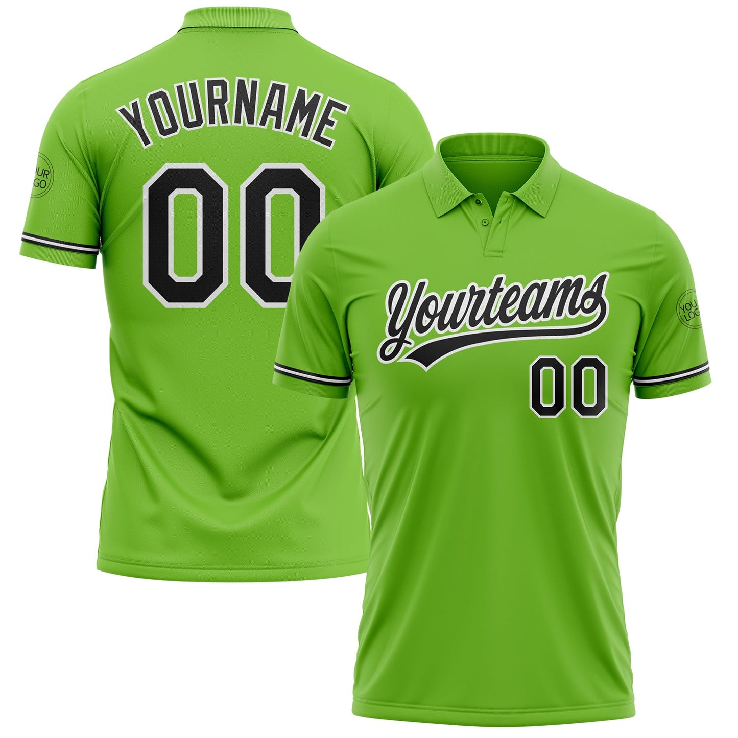 Custom Neon Green Black-White Performance Vapor Golf Polo Shirt - Main View