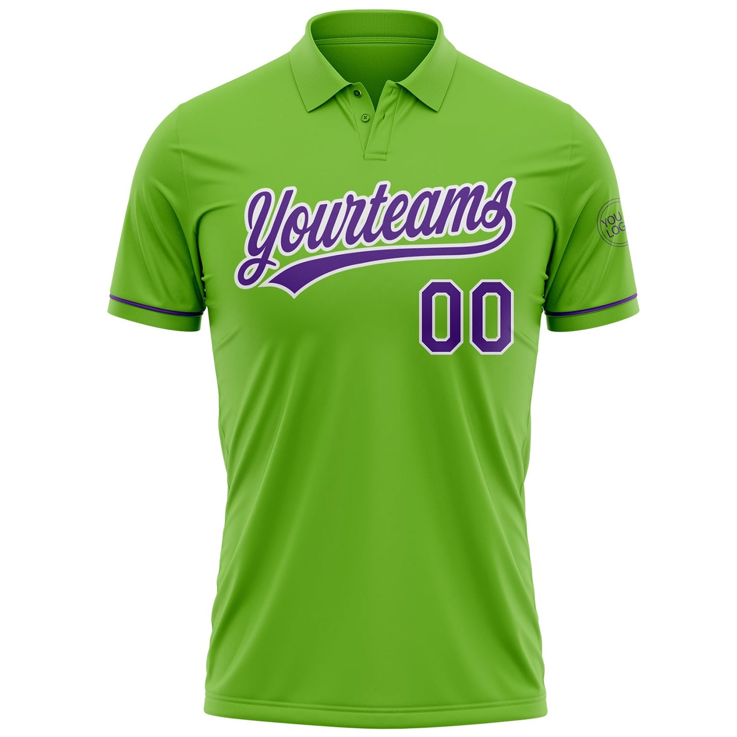 Custom Neon Green Purple-White Performance Vapor Golf Polo Shirt view 3