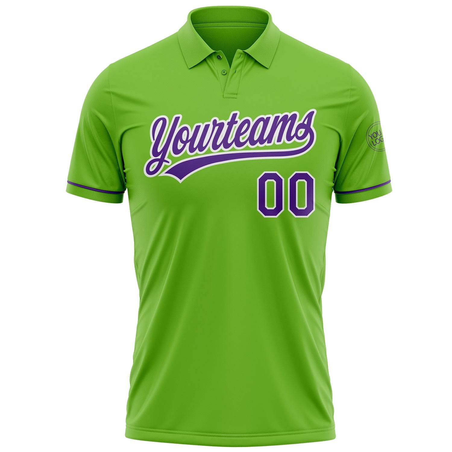 Custom Neon Green Purple-White Performance Vapor Golf Polo Shirt view 3