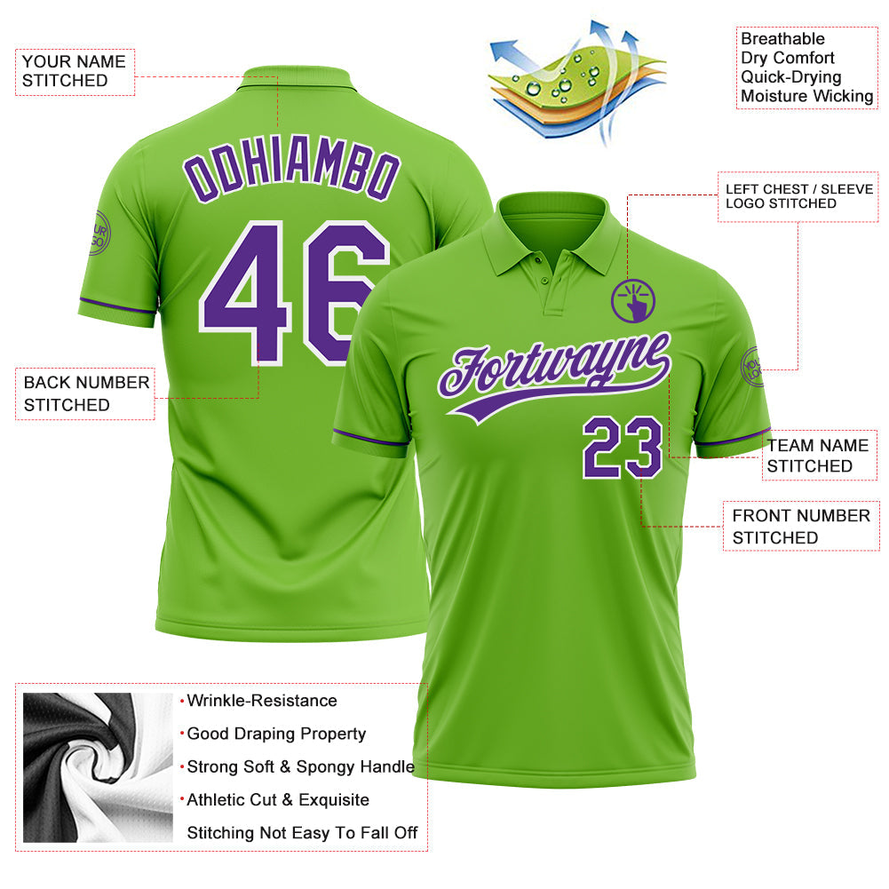Custom Neon Green Purple-White Performance Vapor Golf Polo Shirt view 4