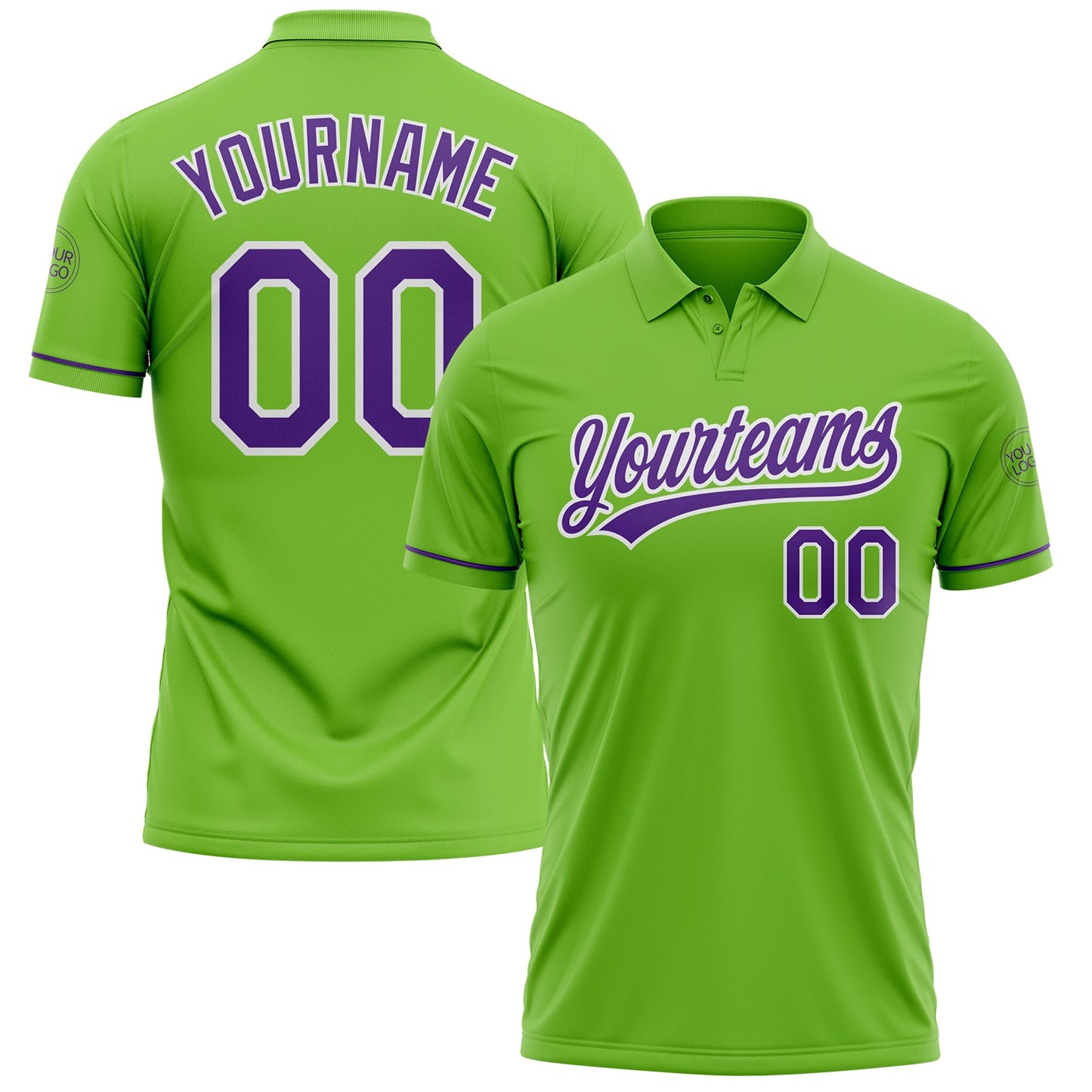 Custom Neon Green Purple-White Performance Vapor Golf Polo Shirt - Main View