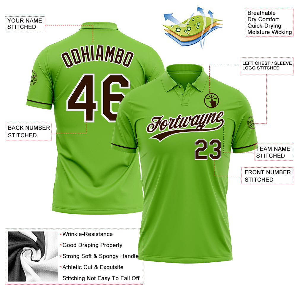 Custom Neon Green Brown-White Performance Vapor Golf Polo Shirt view 3