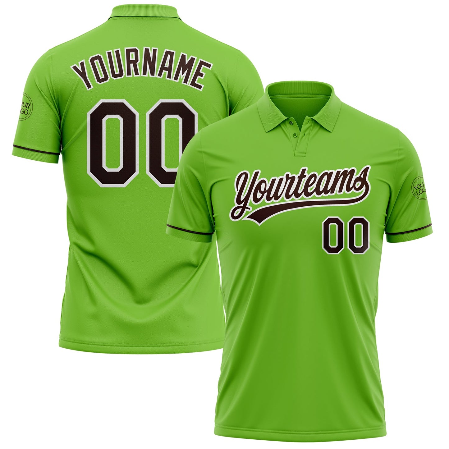 Custom Neon Green Brown-White Performance Vapor Golf Polo Shirt - Main View