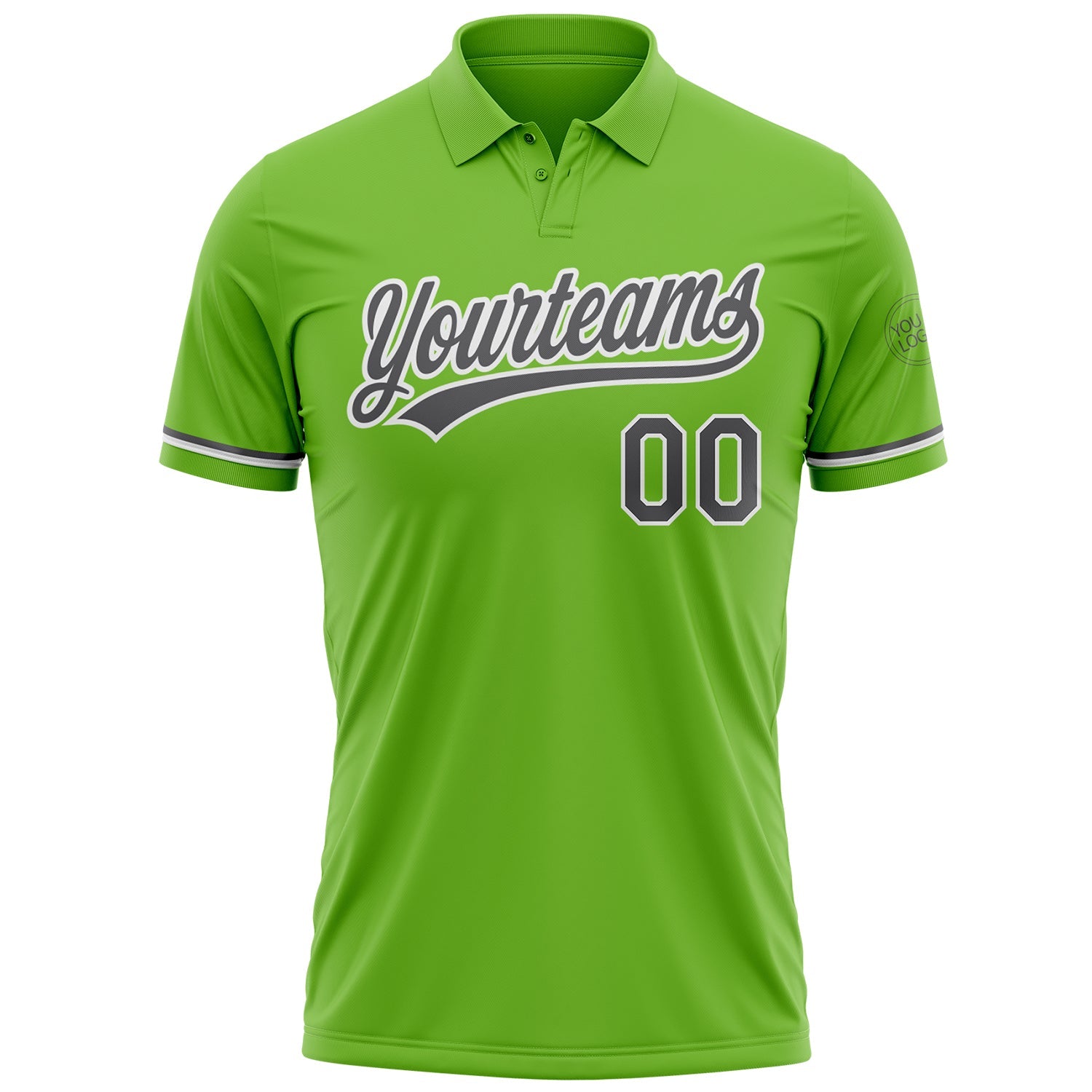 Custom Neon Green Steel Gray-White Performance Vapor Golf Polo Shirt view 2