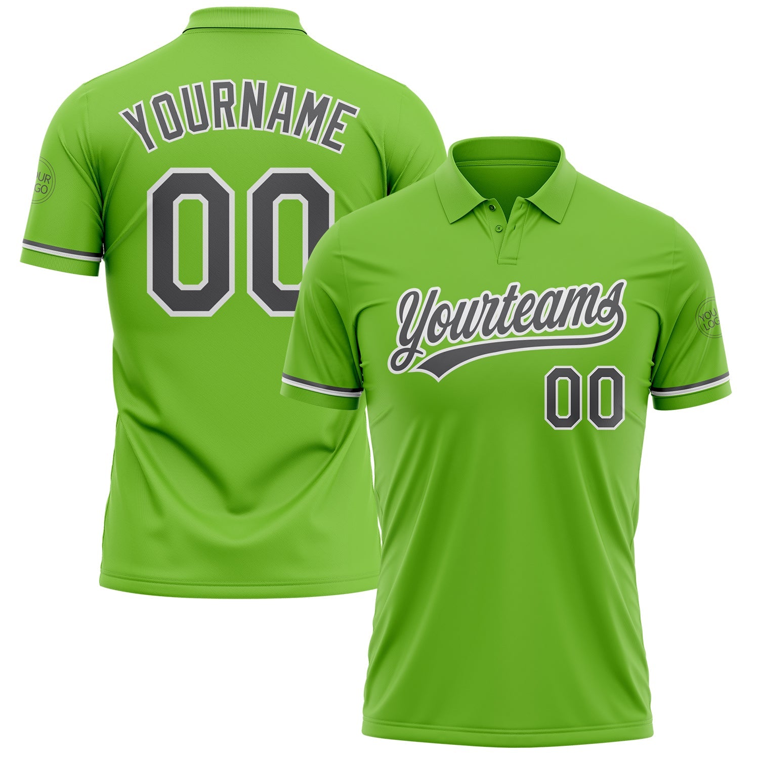 Custom Neon Green Steel Gray-White Performance Vapor Golf Polo Shirt - Main View