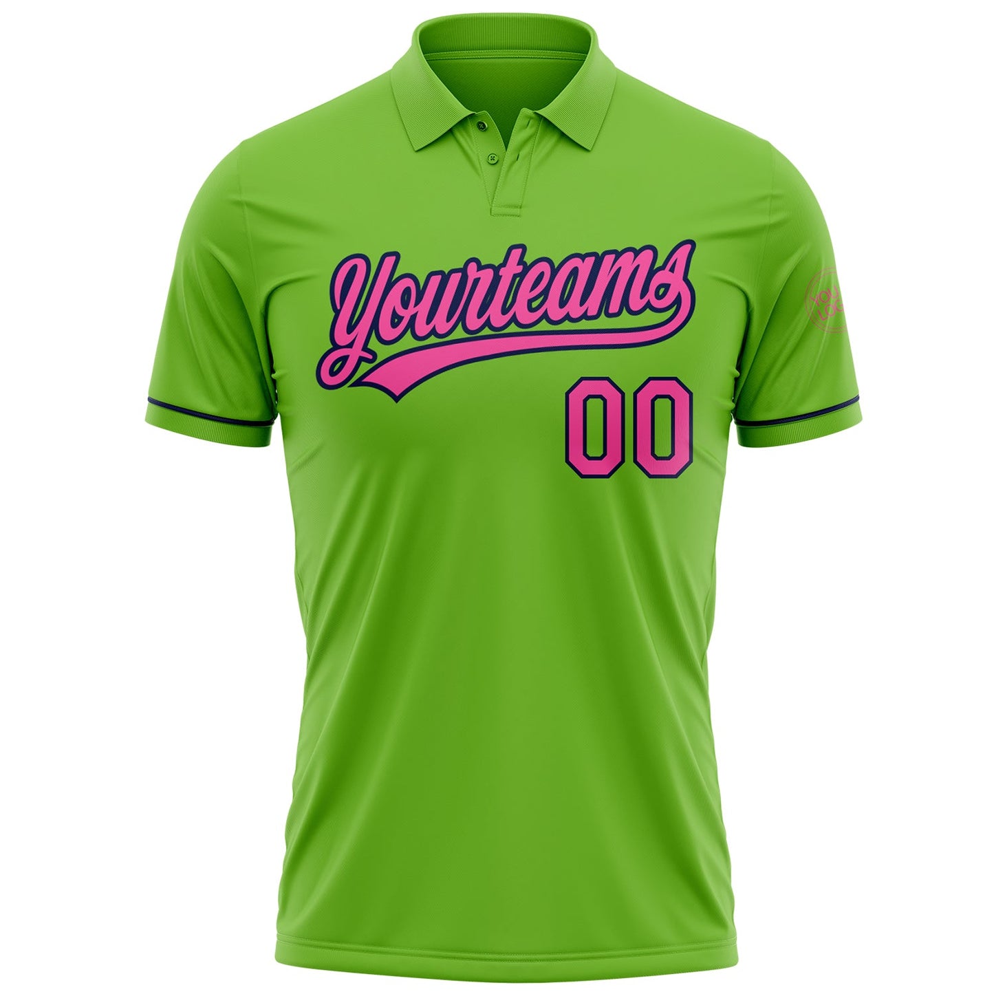 Custom Neon Green Pink-Navy Performance Vapor Golf Polo Shirt view 2