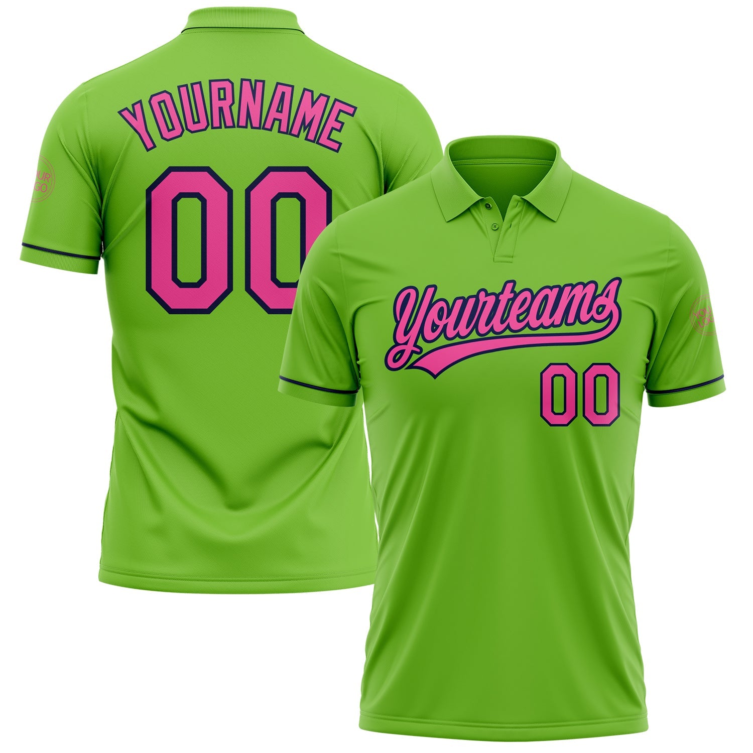 Custom Neon Green Pink-Navy Performance Vapor Golf Polo Shirt - Main View