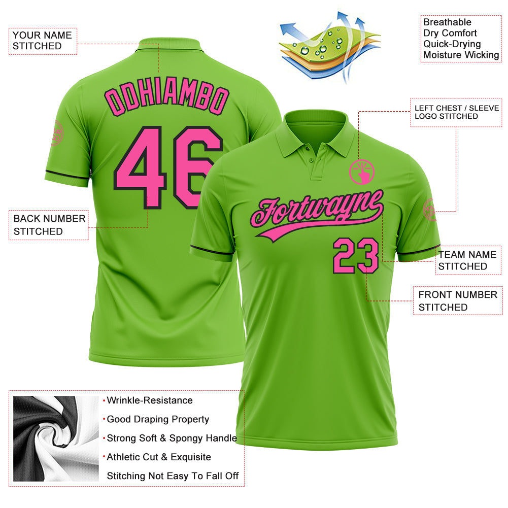 Custom Neon Green Pink-Black Performance Vapor Golf Polo Shirt view 3