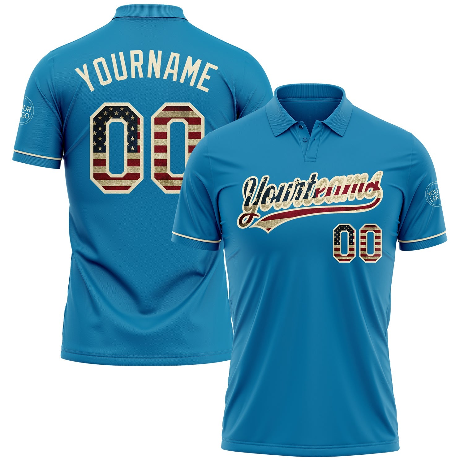 Custom Panther Blue Vintage USA Flag-Cream Performance Vapor Golf Polo Shirt - Main View