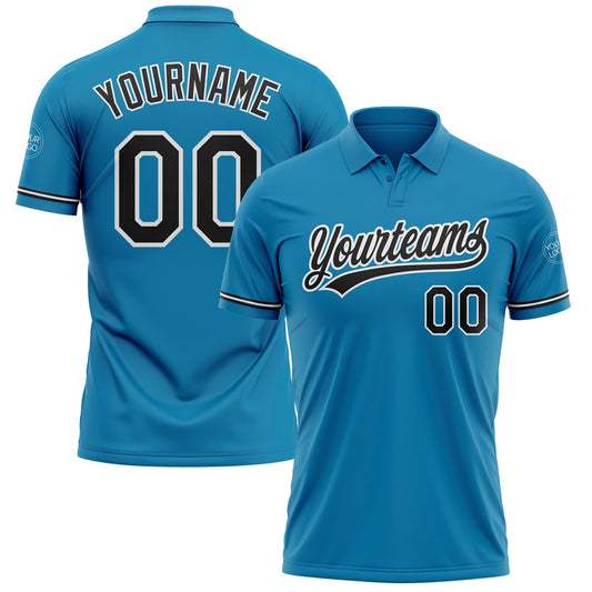 Custom Panther Blue Black-White Performance Vapor Golf Polo Shirt - Main View