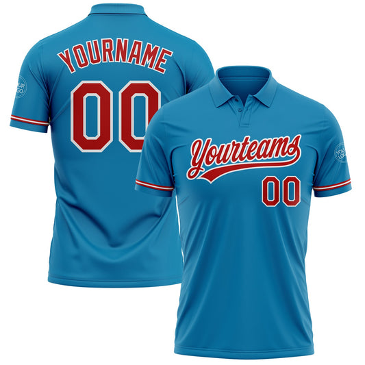 Custom Panther Blue Red-White Performance Vapor Golf Polo Shirt - Main View