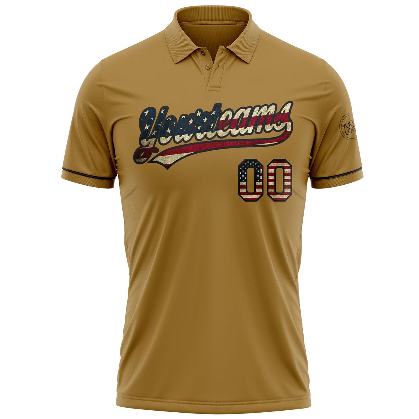 Custom Old Gold Vintage USA Flag-Black Performance Vapor Golf Polo Shirt view 2