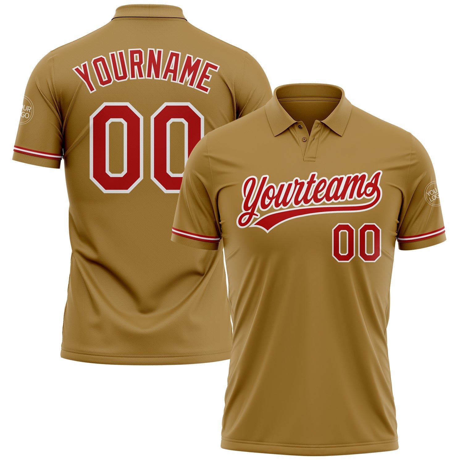 Custom Old Gold Red-White Performance Vapor Golf Polo Shirt - Main View