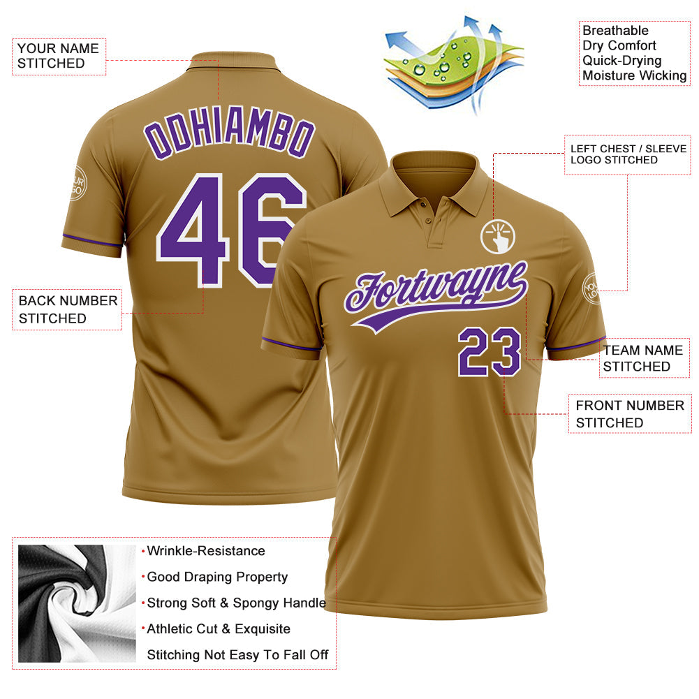 Custom Old Gold Purple-White Performance Vapor Golf Polo Shirt view 3