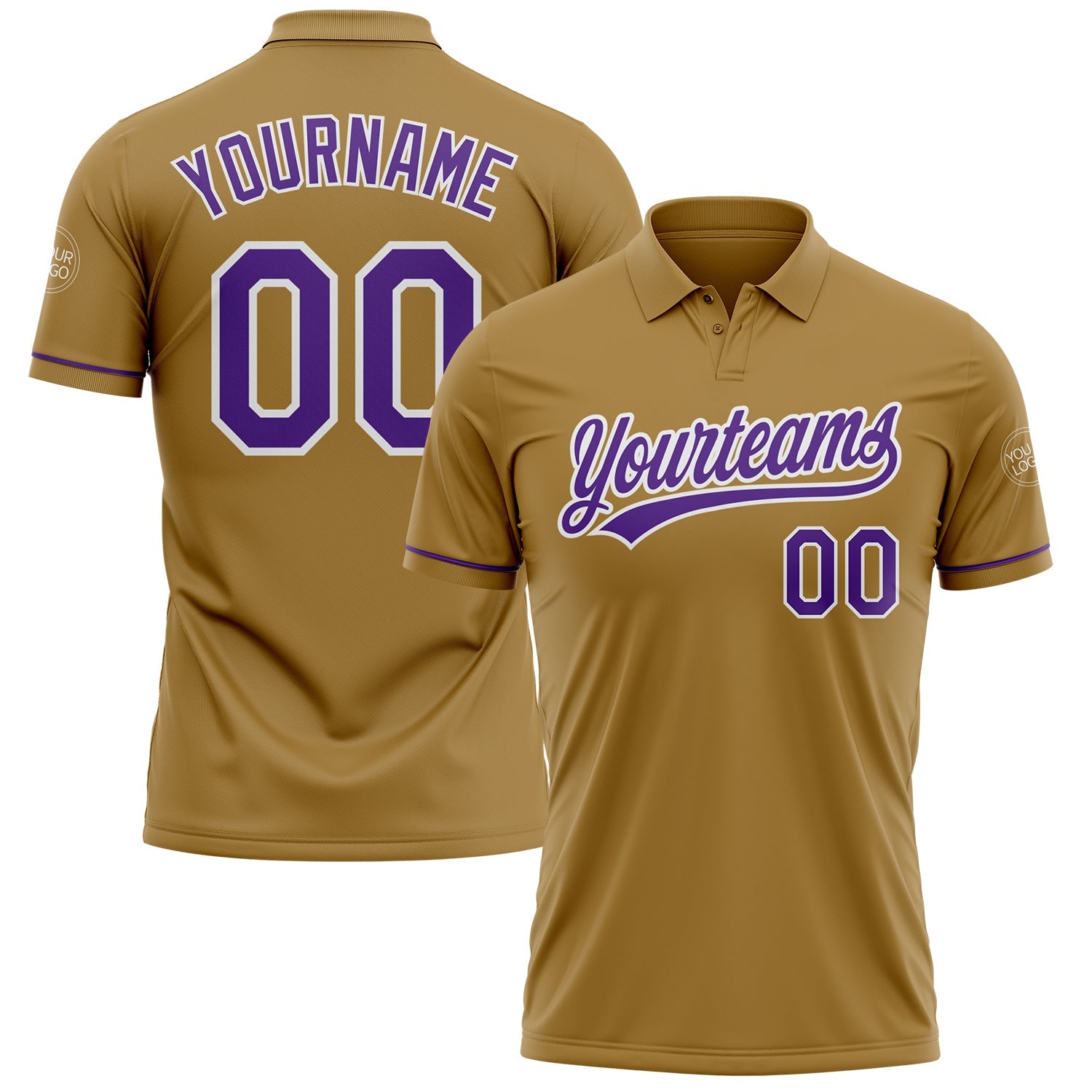 Custom Old Gold Purple-White Performance Vapor Golf Polo Shirt - Main View