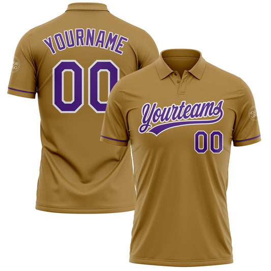 Custom Old Gold Purple-White Performance Vapor Golf Polo Shirt - Main View