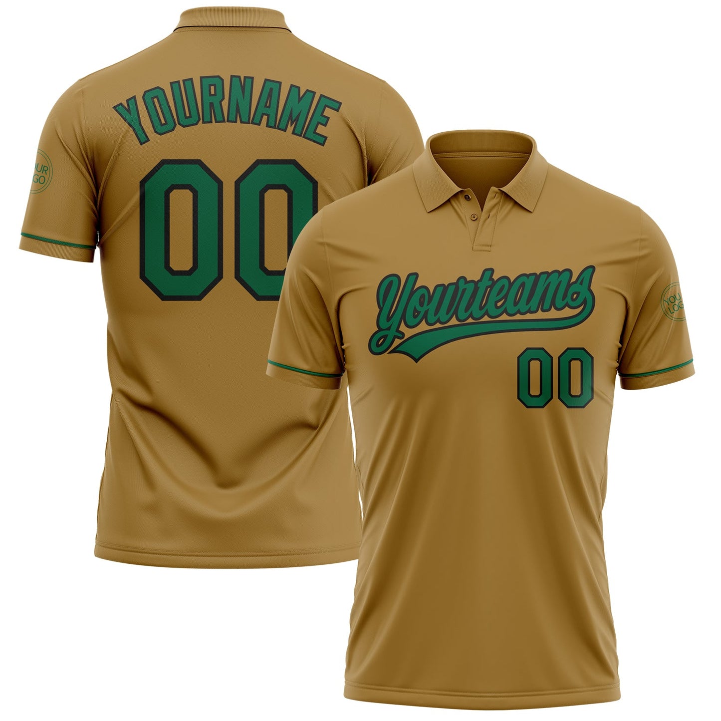 Custom Old Gold Kelly Green-Black Performance Vapor Golf Polo Shirt - Main View