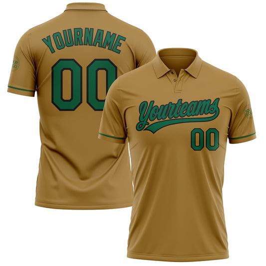 Custom Old Gold Kelly Green-Black Performance Vapor Golf Polo Shirt - Main View